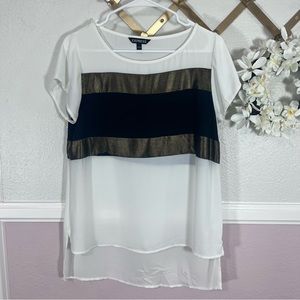 Express Metallic Gold & Black Blouse Dress Shirt